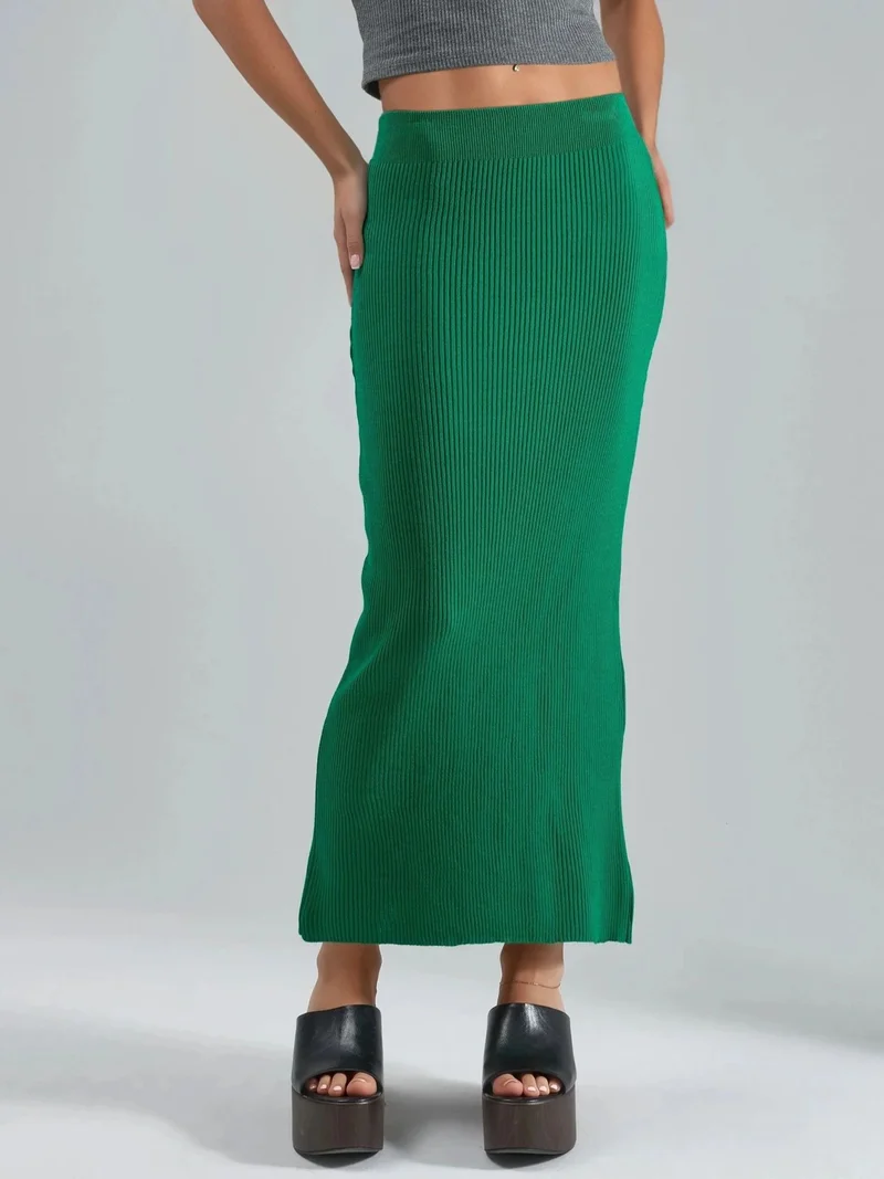 MY FASHION High Waist Ribbed Knit Maxi Skirt